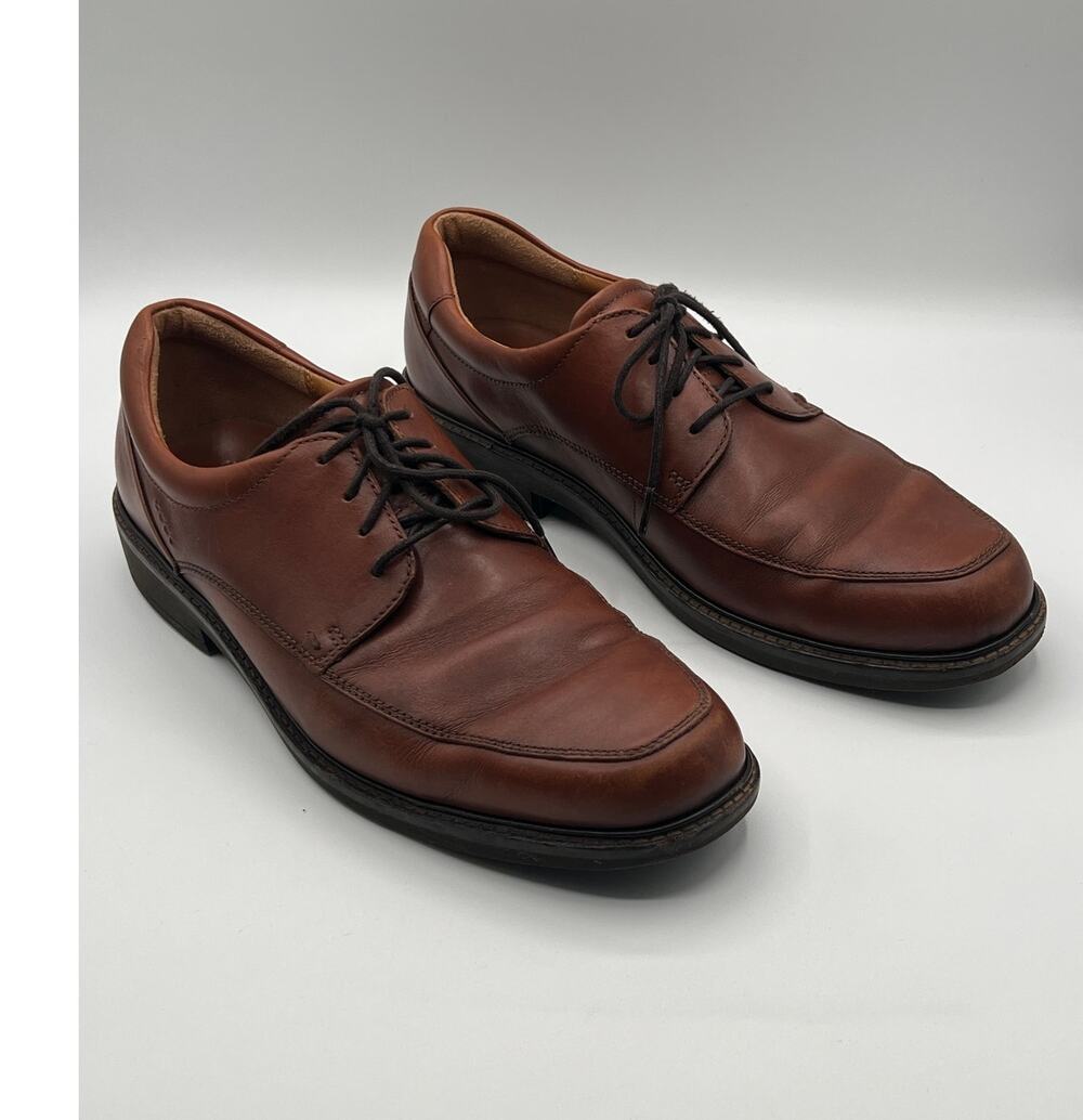 ECCO MEN'S HOLTON BROWN LEATHER APRON TOE DERBY DRESS SHOES SIZE 45 US 11/11.5